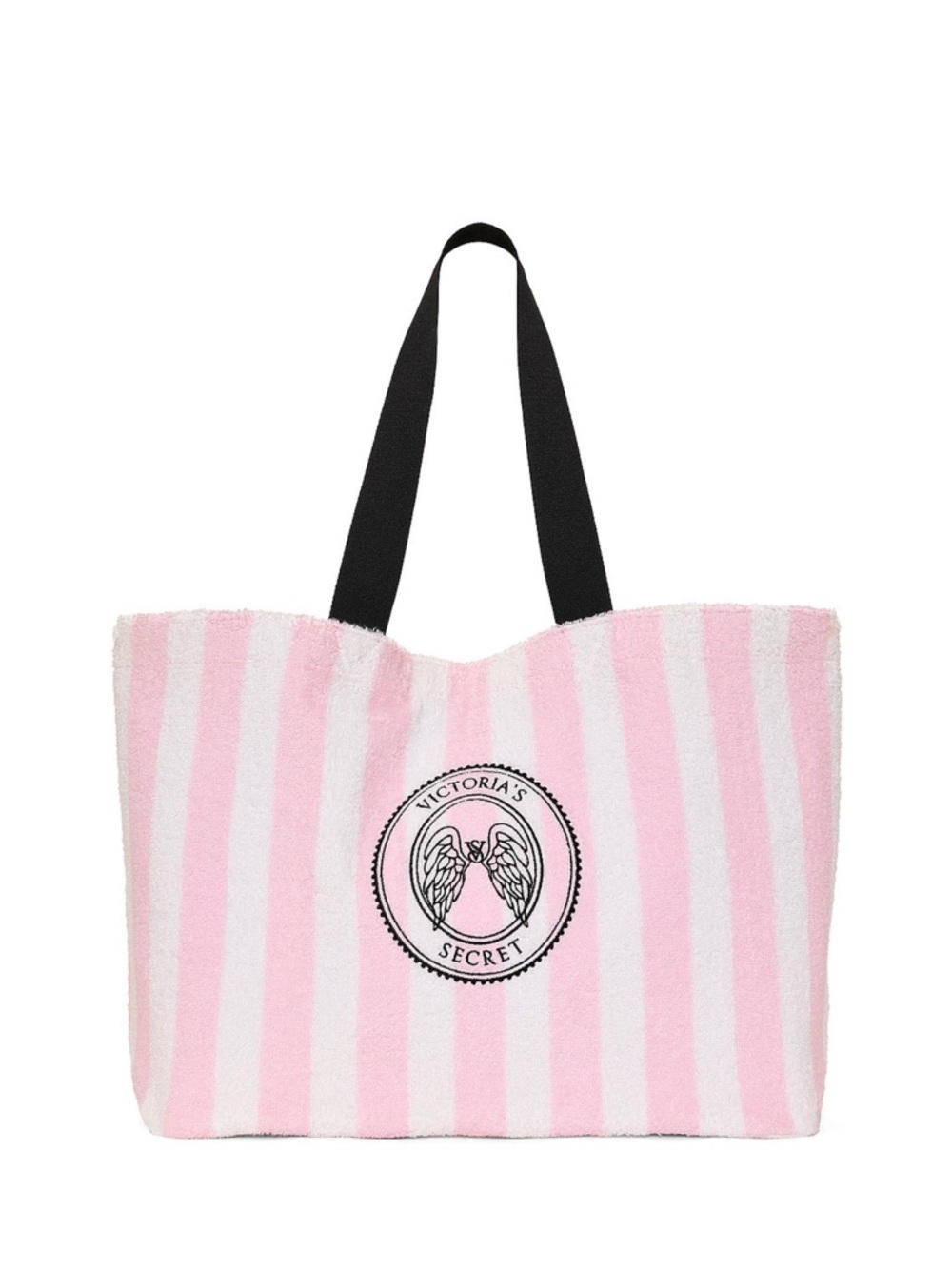 Victoria's Secret Pink & White Striped Beach Tote with Black Handles